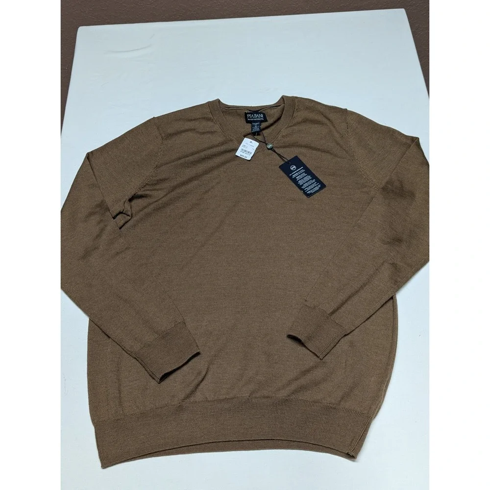 Jos A Bank Traveler Performance Merino Wool V-Neck Sweater Brown Mens Medium NEW